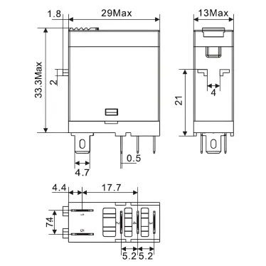 Реле миниатюрное промышленное, 1CO, ком. ток 12А, AgSnO?, напряжение 12V AC, опция: тест-кнопка+светодиод