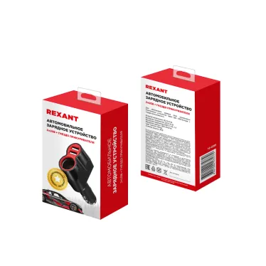 Автозарядка в прикуриватель АЗУ 2хUSB+гнездо, 12-24V, 5V,1 000mA, REXANT