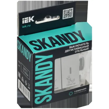 SKANDY Выключатель 2-клавишный с индикацией для отелей 10А SK-V16S серебряный IEK