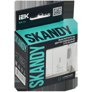 SKANDY Выключатель 2-клавишный с индикацией для отелей 10А SK-V16W арктический белый IEK