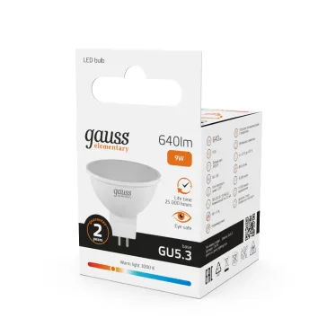 Лампа светодиодная LED 9 Вт 640 лм 3000К софит MR16 теплый GU5.3 AC 220В Elementary Gauss