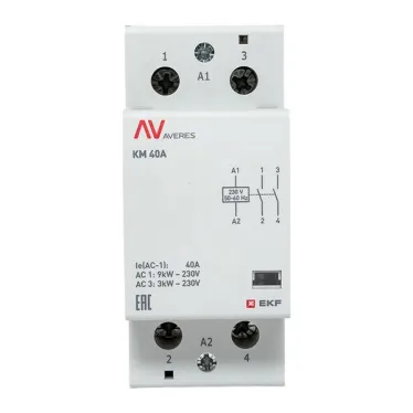 Контактор модульный КМ 40А 2NО 230VAC (2 мод.) AVERES EKF