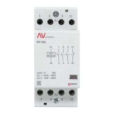 Контактор модульный КМ 25А 3NO+1NC 230VAC (2 мод.) AVERES EKF