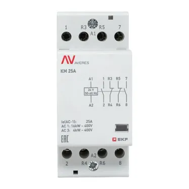 Контактор модульный КМ 25А 2NC+2NO 24VAC (2 мод.) AVERES EKF