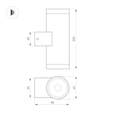 Светильник светодиодный LGD-RAY-WALL-TWIN-R65-2x12W Warm3000 (GR, 6 deg, 230V) (ARL, IP65 металл, 3 года)