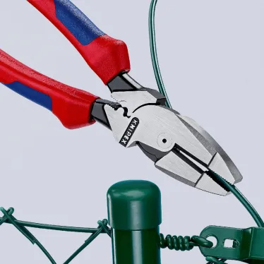 Linemans Pliers плоскогубцы электромонтёра с приспособлением для протяжки кабеля и обжима кабельных наконечников рез: проволока средней твёрдости 46 мм твёрдая проволока 3 мм L-240 мм чёрные 2-компонентные рукоятки блистер