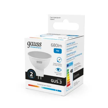 Лампа светодиодная LED 9 Вт 680 лм 6500К софит MR16 холодный GU5.3 AC 220В Elementary Gauss