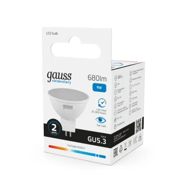Лампа светодиодная LED 9 Вт 680 лм 6500К софит MR16 холодный GU5.3 AC 220В Elementary Gauss