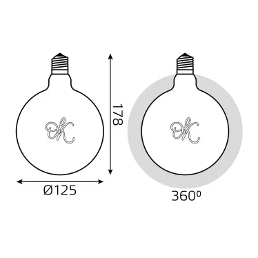 Лампа светодиодная филаментная LED 2.5 Вт 200 лм 2000К AC185-265В E27 шар G125 теплая золотистая колба Black Filament