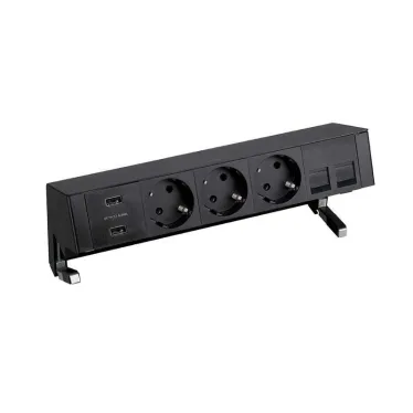 Simon S400 Настольный розеточный блок, 3x2P+E, 2xUSB зарядное уст., адаптер для 2хRJ45, моноблок, черный, S400 | 42523020-138 | Simon