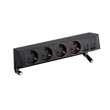 Simon S400 Настольный розеточный блок, 2x2P+E, 2x2P+E UPS, адаптер для 2хRJ45, моноблок, черный, Simon 400 | 42502220-138 | Simon