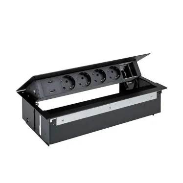 Врезной x6 розеточный блок, щетка, 4x2P+E, 2xUSB з/у, 1 пустой модуль, черный, S400 | 44624000-138 | Simon