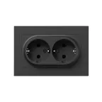                  Эпика Механизм розетки двойной 16А с заземлением без шторок с рамкой черный EKF
               