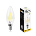                  Лампа светодиодная LED 7вт Е14 теплый свеча FILAMENT диммируемая
               