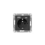 Механизм розетки с USB-A+С - 2шт, 16А, с заземлением, со шторками, чёрный Эпика EKF