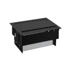                  Simon S400 Двухсторонний Врезной розеточный блок с крышкой и мет. вводом, 6x2P+E, 2 пустых модуля, черный, S400 | 47403000-138 | Simon
               