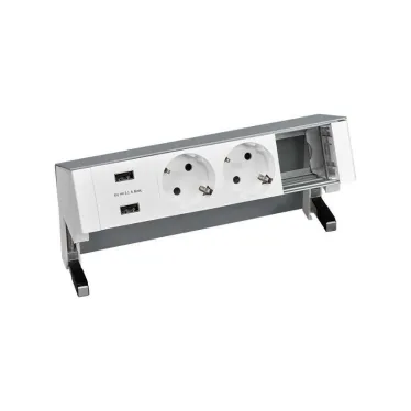 Настольный x4 розеточный блок, 2x2P+E, 2xUSB з/у, 1 пустой модуль, алюминий, S400 | 42422000-133 | Simon