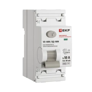 Выключатель дифференциального тока ВД-100N 2P 50А 30мА тип AC эл-мех 6кА PROXIMA EKF
