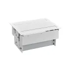                  Simon S400 Двухсторонний Врезной розеточный блок с крышкой и мет. вводом, 4x2P+E, 4 пустых модуля, белый, S400 | 47402000-130 | Simon
               