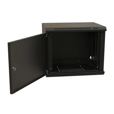 Шкаф настенный 19-дюймовый 19'' 15U 775x600х450мм металлическая передняя дверь с замком черный RAL 9004 Wrline
