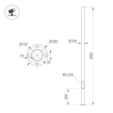 Опора освещения фланцевая OXOR-OK1-D100-L3000 (BK) (ARL, алюминий)