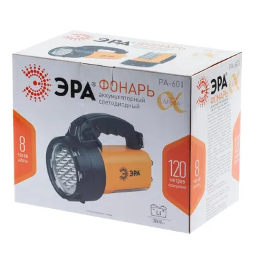 Фонарь прожекторный  PA-601  АЛЬФА 19xLED + 24xLED, литий 3Ач, ЗУ 220V+12V, карт] | Б0031036 | ЭРА
