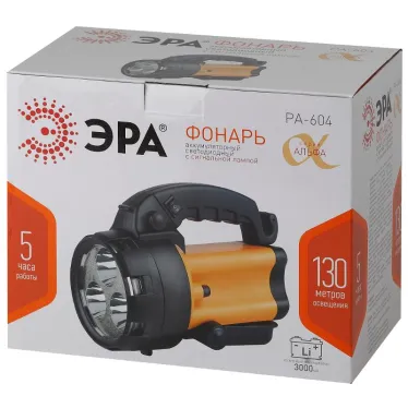 Фонарь прожекторный  PA-604  АЛЬФА 3x1Вт LED SMD, литий 3Ач, сигнал.св., ЗУ 220V+12V, карт] | Б0031035 | ЭРА