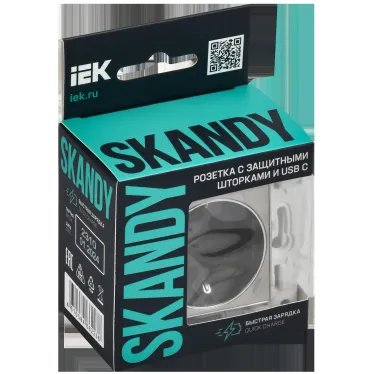 SKANDY Розетка с заземлением с защитными шторками 16А с USB C 18Вт SK-R17N никель IEK