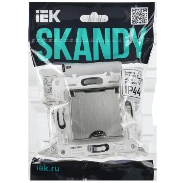 SKANDY Розетка 1-местная с заземлением с защитными шторками и крышкой 16А IP44 SK-R11N никель IEK