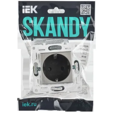 SKANDY Розетка с заземлением с защитными шторками 16А безвинтовое крепление SK-R06N никель IEK
