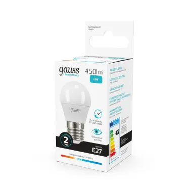 Лампа светодиодная LED 6 Вт 450 лм 4100К шар P45 нейтральный E27 AC 220В Elementary Gauss