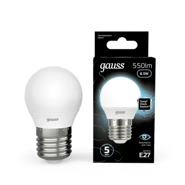 Лампа светодиодная LED 6.5 Вт 550 лм 4100К шар P45 нейтральный E27 AC 220В Black Gauss