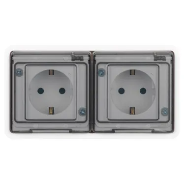 Розетка Эксперт 11-2524-01 2х2P+E гориз. IP55, шторки, 16A-250В, СУ, белый