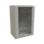 Шкаф настенный 19-дюймовый 19'' 18U 908x600х600мм стеклянная дверь с перфорацией ручка с замком серый RAL 7035 WRline''