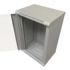 Шкаф настенный 19-дюймовый 19'' 18U 908x600х600мм стеклянная дверь с перфорацией ручка с замком серый RAL 7035 WRline''