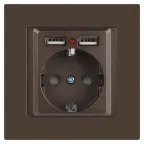 Розетка Intro Accent 6-410-08 , P+E Schuko со шторками, 16А-250В + 2хUSB, IP20, СУ, бронза