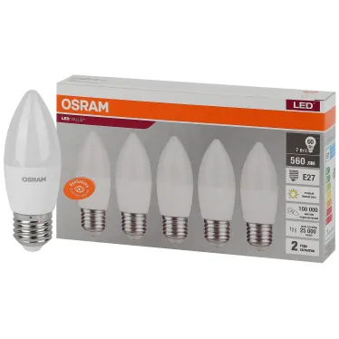 Лампа светодиодная LED 7 Вт E27 3000К 560Лм свеча 220 В (замена 60Вт) OSRAM