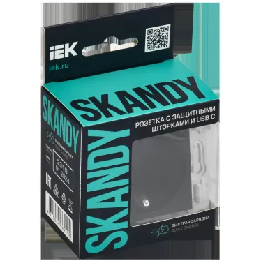 SKANDY Розетка с заземлением с защитными шторками 16А с USB C 18Вт SK-R17Bl черный IEK