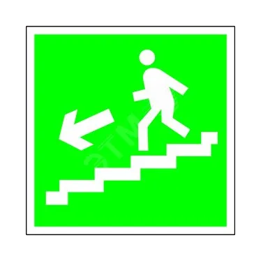 Знак безопасности PS-40206.E14''Напр. к эвакуац. выходу по лестн. вниз (лев.)''