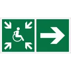 Знак безопасности NPU-6030.E76''Напр.движ. к пункту сбора(безоп.зоне)МГН направо''