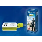 Удлинитель серии Travel шнур 1,5м 1 гнездо 10А без заземления 4USB 2,1A Белый с салатовым ТМ Uniel S-CT1-1,5U WHITE/GREEN