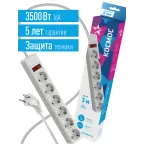Сетевой фильтр 3м 6 гнезд, пвс 3х1мм2, белый, с заземлением, индикатор сети, КОСМОС