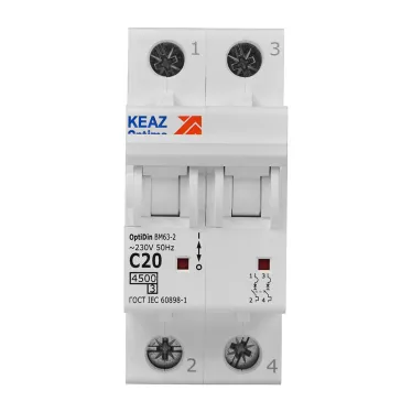 Выключатель автоматический двухполюсный 20А C 4,5кА AC OptiDin BM63-2C20-4,5-УХЛ3