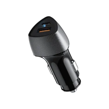 Устройство автомобильное зарядное с двумя портами (USB-A QC 3.0 + USB-C PD) со световой индикацией, 51Вт, черное