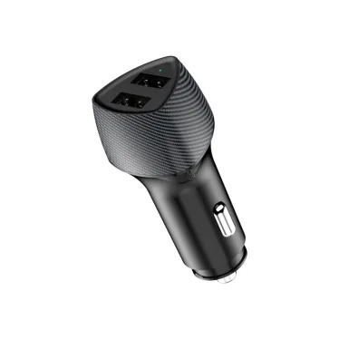 Устройство автомобильное зарядное c двумя портами (USB-A QC 3.0 + USB-A 3,1A) со световой индикацией, 18Вт, черное
