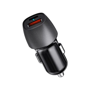 Устройство автомобильное зарядное с двумя портами (USB-A QC 3.0 + USB-C PD) со световой индикацией, 38Вт, черное