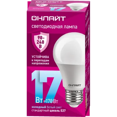 Лампа светодиодная 17вт OLL-A60-17-230-6.5K-E27 PRO 90-240В ОНЛАЙТ