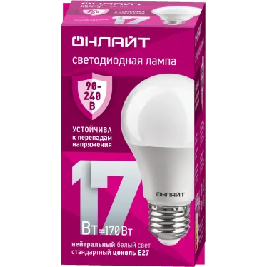Лампа светодиодная 17вт OLL-A60-17-230-4K-E27 PRO 90-240В ОНЛАЙТ