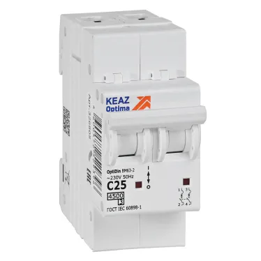 Выключатель автоматический двухполюсный 25А C 4,5кА AC OptiDin BM63-2C25-4,5-УХЛ3