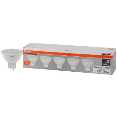 Лампа светодиодная LED 10 Вт GU5.3 4000К 800Лм спот 220 В (замена 75Вт) OSRAM упаковка 5 шт